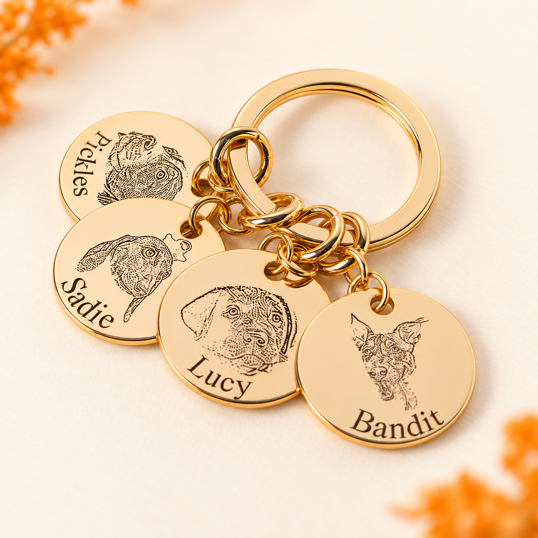 Custom pet face keychains made from pet photos