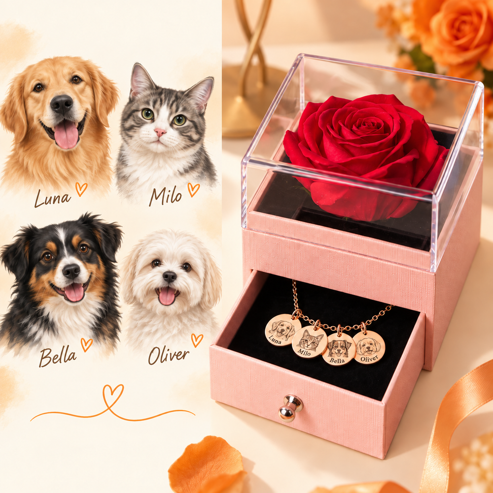 Pet Face Necklace with Furever Rose Box — pet and matching product